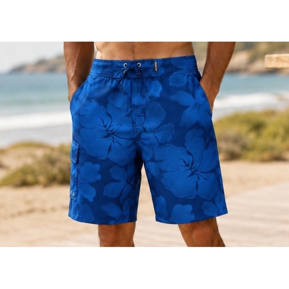 Mossimo Vintage Board Shorts Mens 34 Blue Floral Surf Swim Trunks Retro